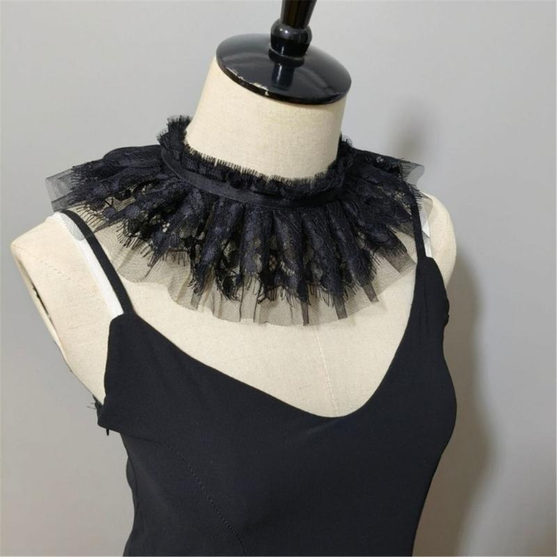 Vintage Victorian Layered Lace Trim Detachable Collar Costume Accessory For Themed Event Halloween Cosplay Parties