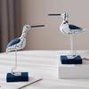 Wooden Seabird Figurine Ornament Desktop Decor with Stable Base Retro Distressed Blue White Coastal Style for Bedroom Living Room Study
