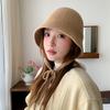 Autumn and Winter Hat Female British Style Retro Basin Hat Plush Bucket Hat Outdoor Windproof Bucket Hat