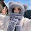 Warm 3-in-1 Cap Scarf Gloves Set Winter Integrated Cap Scarf Bear Ear Hooded Scarf  for Women