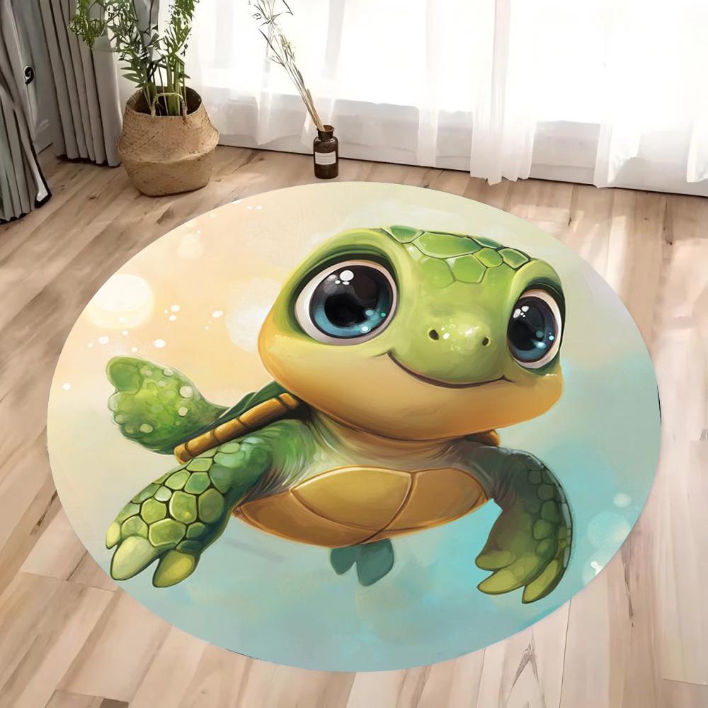 Cartoon Cute Turtle Round Carpet Anti Slip Floor Mat for Children's Play Area Bedroom Living Room Carpet Decoration Washable
