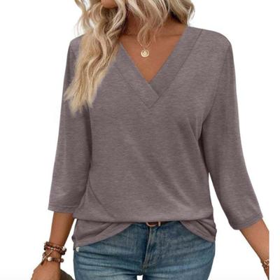 Blusa da Donna con Scollo a V e Maniche a Tre Quarti Primavera Casual Maglia da Donna a Vita Maglietta