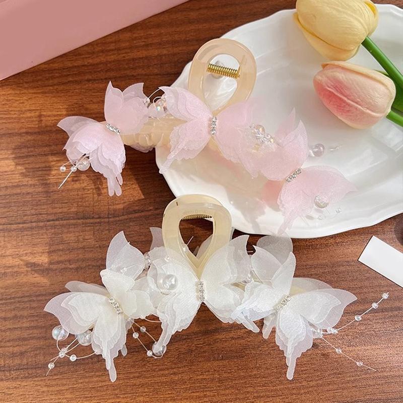 Fashion Simulation Butterfly Hair Clips Women Elegant Pearl Bow Ponytail Clip Sweet Crab Hair Claw Headdress Hair Accessories