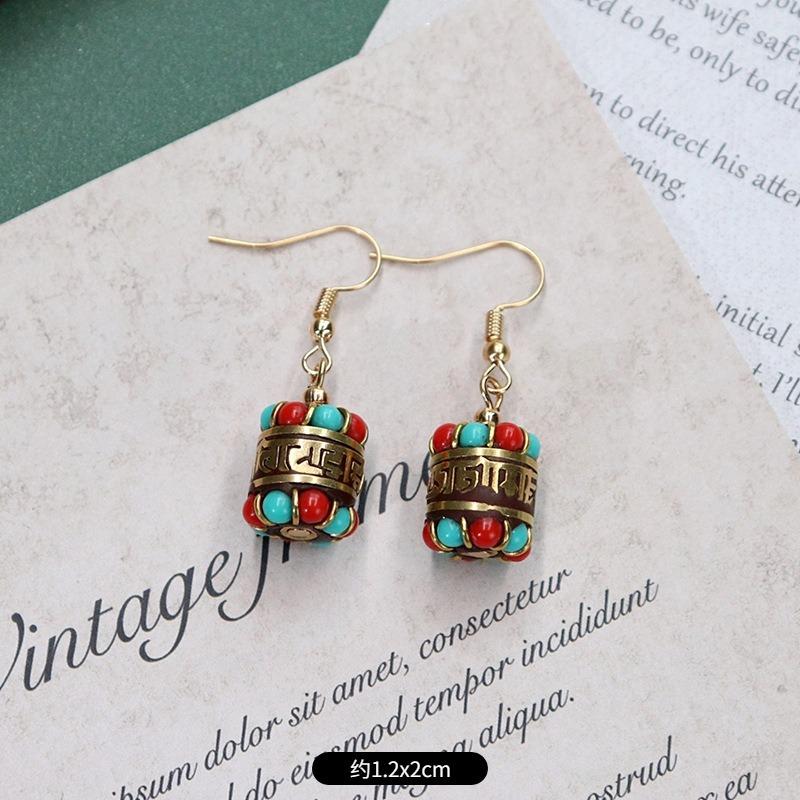 Handmade Niche Nepalese Exotic Tibetan Earrings Retro Temperament Simple Earrings Show Face Thin Earrings