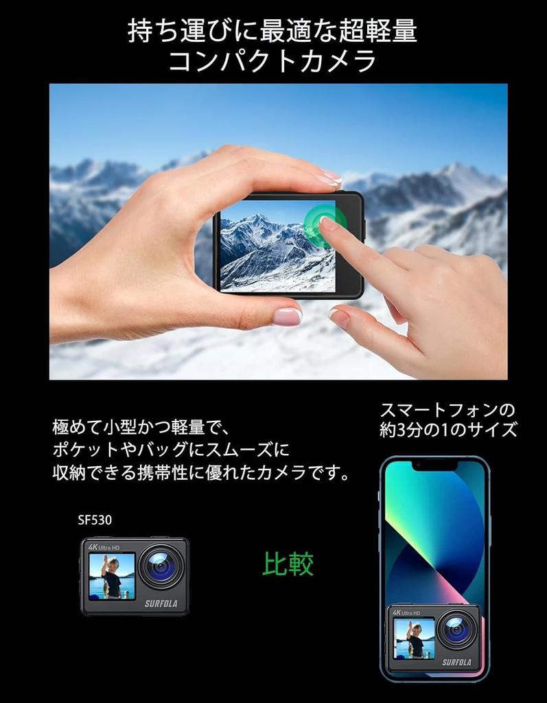 Surfola SF530Max Action Camera with Wired Microphone and 32GB 4K 24MP Dual Color Underwater Remote EIS Image 40m 1080P HDMI Two HDMI Outputs Wireless