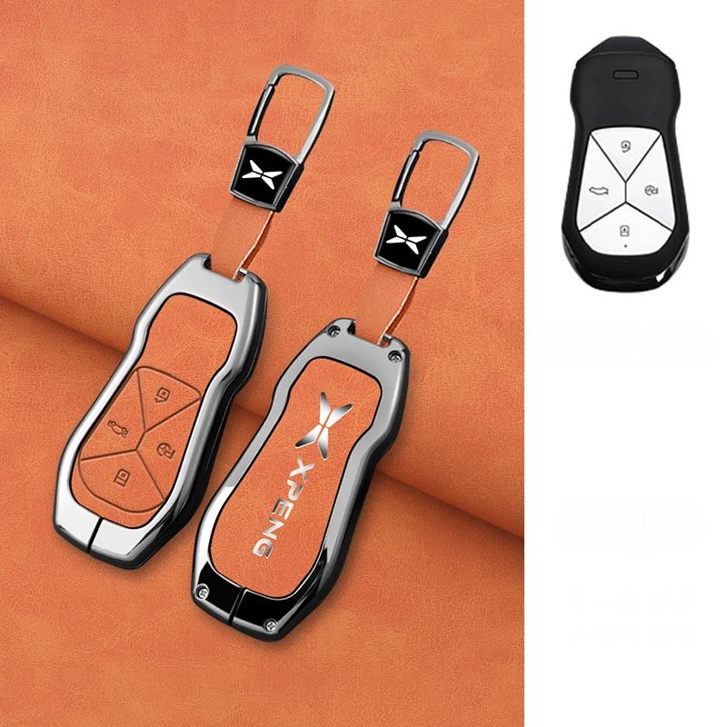 Interior Mouldings Alloy+Leather Car Key Fob Cover Case Shell For Xpeng Xiaopeng P7 P7i P5 G3 G3i G9 G6 22-23 Holder Interior Ke