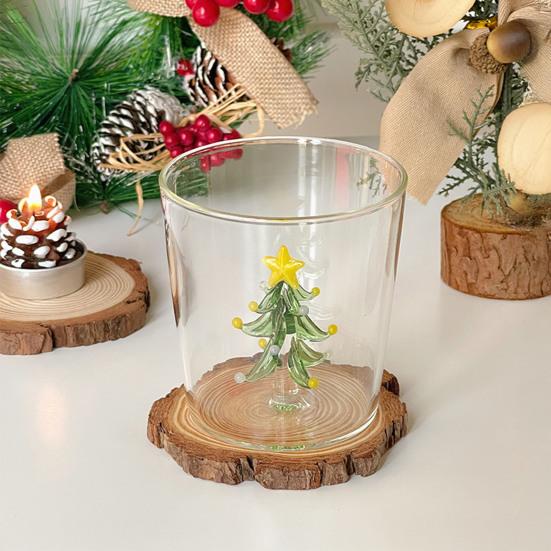 3D Christmas Tree Glass Cup High Borosilicate Wine Tumbler for Juice Cocktails Festive Party Drinkware for Holiday Celebrations
