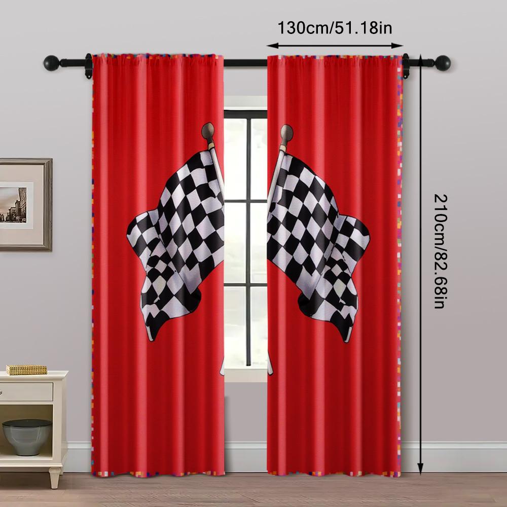 2pcs   Curtains Roller Blinds Race Flag Checkered Versatile Polyester (without rod) Decorations For Home Ldeal for Living Room
