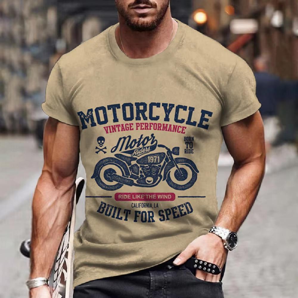 Vintage Men's T Shirt Motorcycle Printed Motor Vehicle Graphic Casual Streetwear Tees Tops Male Loose Oversized Men Clothing