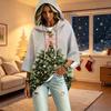 Women's 3/4 Sleeve Christmas Print Hooded Pullover Top Casual Holiday Outfit