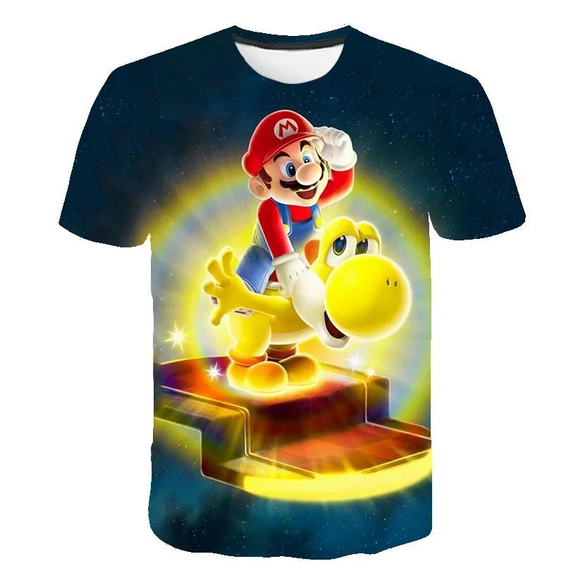 2025 MINISO Summer T-shirt  Super Mario Bros T-shirt Kids Harajuku Fashion Casual T-Shirt Boy Girls Polyester Boys Girls Short Sleeve
