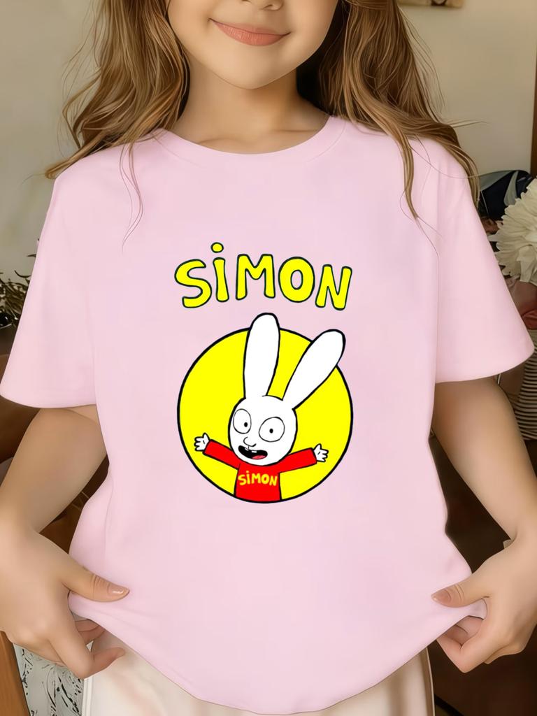 Simon Super Rabbit Graphic T-shirts Kids Summer Casual O-Neck Tops Boys Girls Kawaii T Shirt Funny Cartoon Children's T-shirt