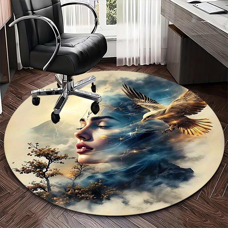 1pc Anime Design Round Carpet Office Chair Mat, Non Slip Rug for Home Decor, Living Room, Bedroom, Game Room, Festival Gift