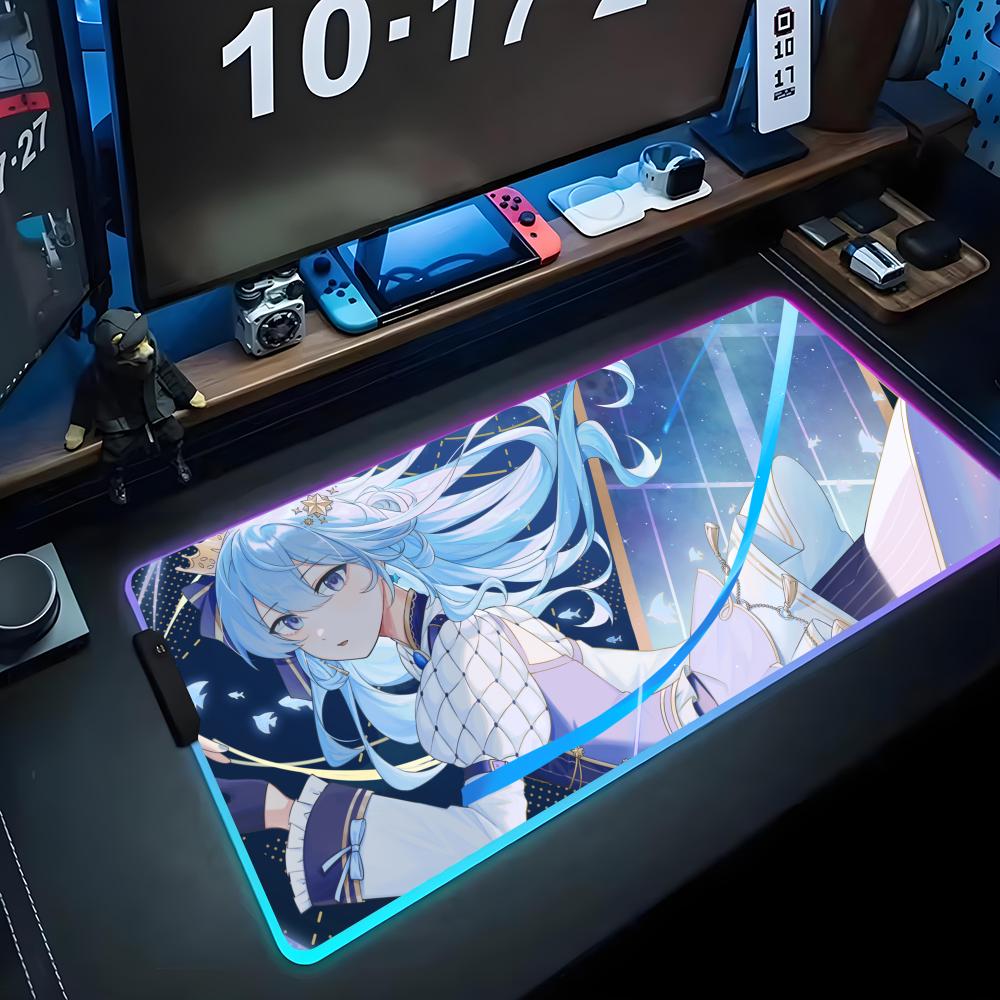 Suisei Hoshimachi Mouse Pad RGB Gaming Mousepad Big LED Pad PC Desk Mat Luminous Mouse Pad Large Keyboard Mats Table Rug With