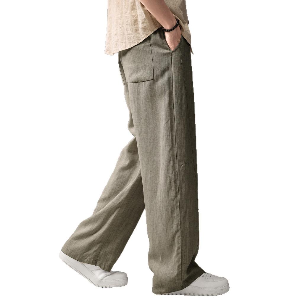 High-end Retro Old Money Wind Tencel Linen Drape Casual Pants Men's Summer Thin Pleated Loose Straight Trousers