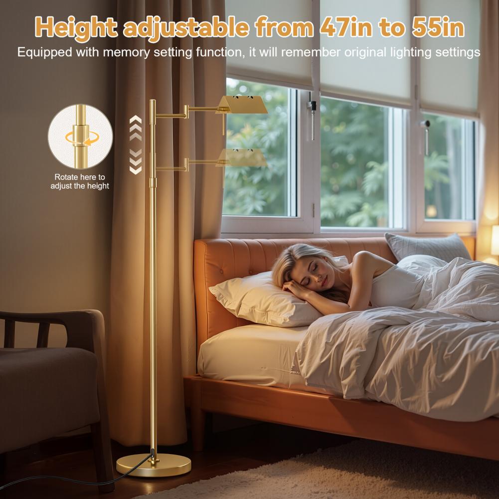 Dimmable Metal Floor Lamp, 12W LED Reading Floor Lamp with Swing Arm, 3 Color Temperature, Height Adjustable Standing Lamp