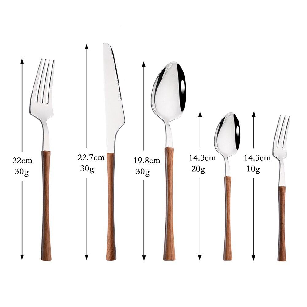 

5 шт., набор столовых приборов с имитацией деревянной ручки из нержавеющей стали, столовая посуда в западном стиле, нож, чайная вилка, кофейная ложка, столовые приборы коричневый/серебряный