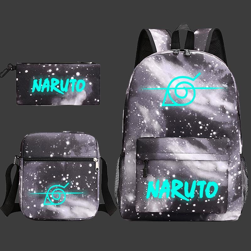 Large Capacity Schoolbag with Shoulder Strap; Student Three-piece Pencil Case Set
