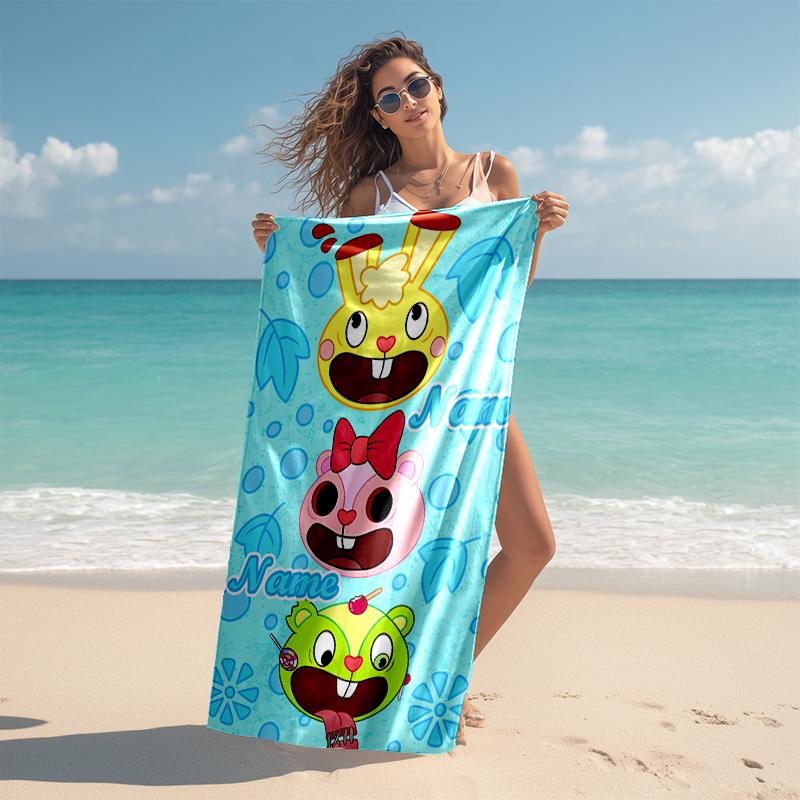 Personalized customized proof beach towel with Happy Tree Friends pattern - soft, absorbent,quick-drying,perfect swimming,camping&bathing