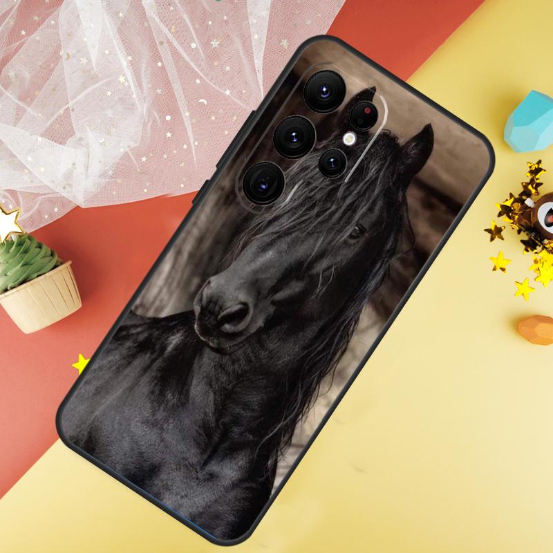 Beautiful Black Horse Case For Samsung Galaxy S22 S23 S24 Ultra S8 S9 S10 Plus Note 10 20 Ultra S20 S21 FE Cover