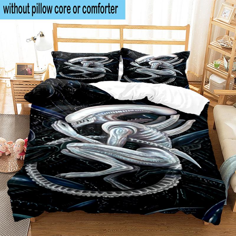 3PCS Alien Horror Artwork 3pcs Bedding,Including 3PCS Duvet Cover And 2pcs Pillowcases Perfect for Christmas,Ideal for Bedroom, Dormitory