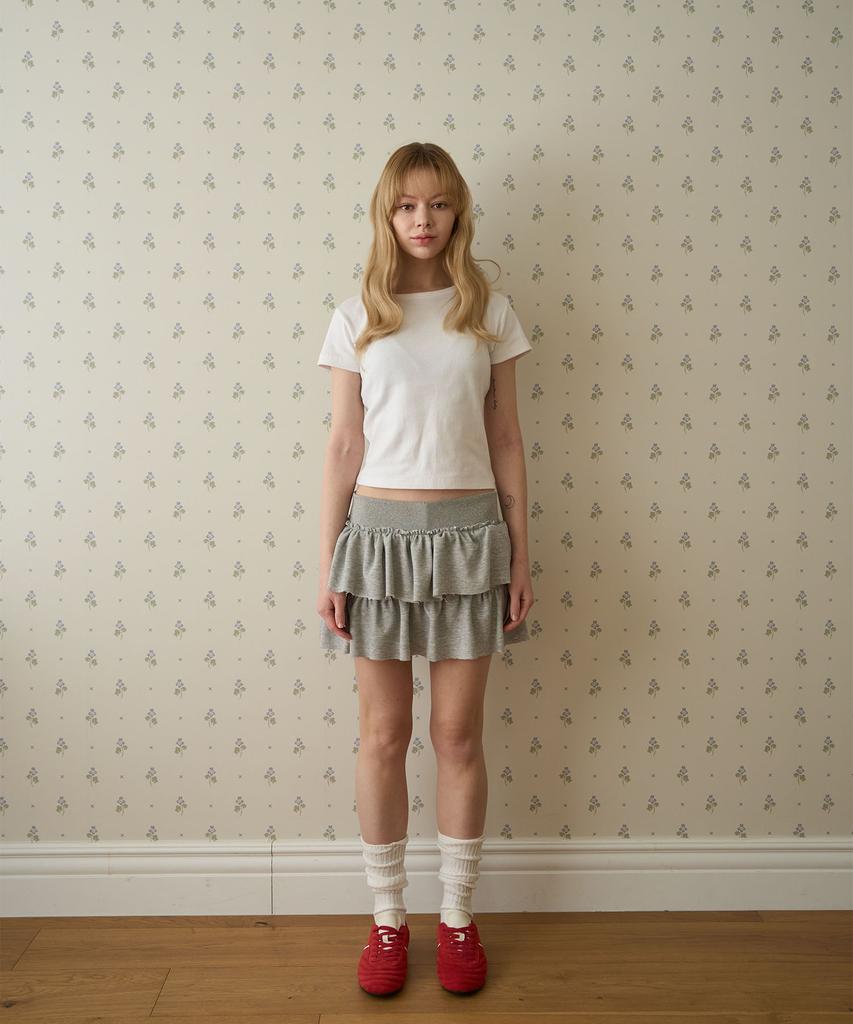 Oo Ml Frill Tiered Mini Skirt Melange Gray