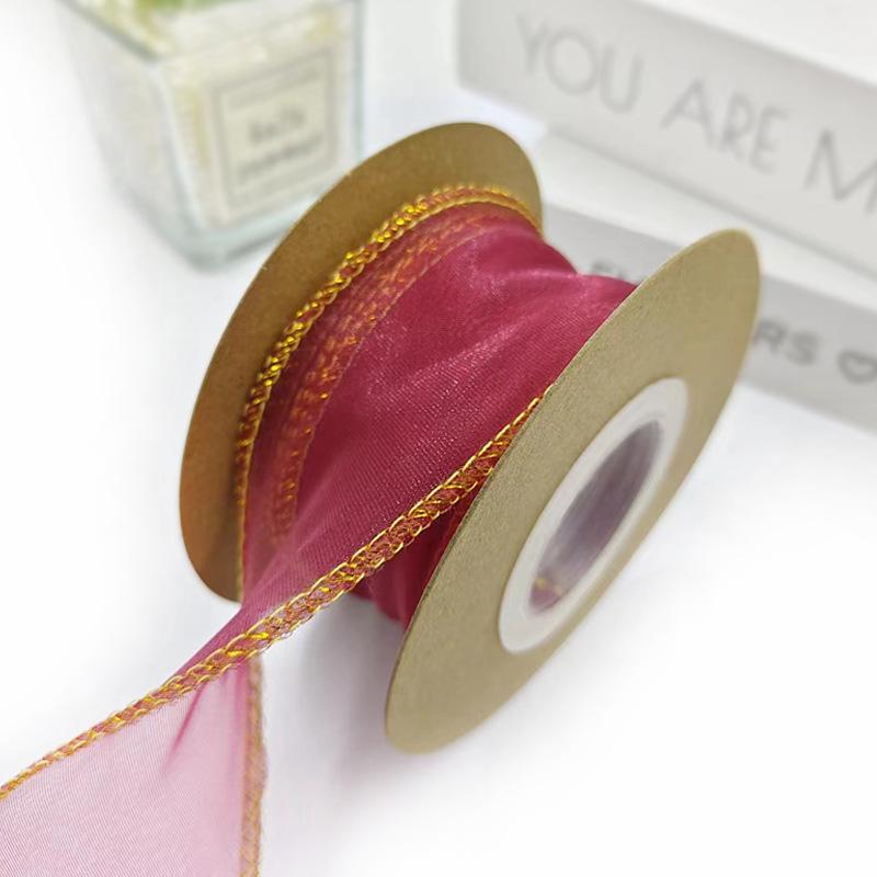 10yards Organza Ribbon Golden Wave Wired Ribbon Gift Bouquet Packaging,Handicrafts,Christmas Birthday Wedding Party Decoration