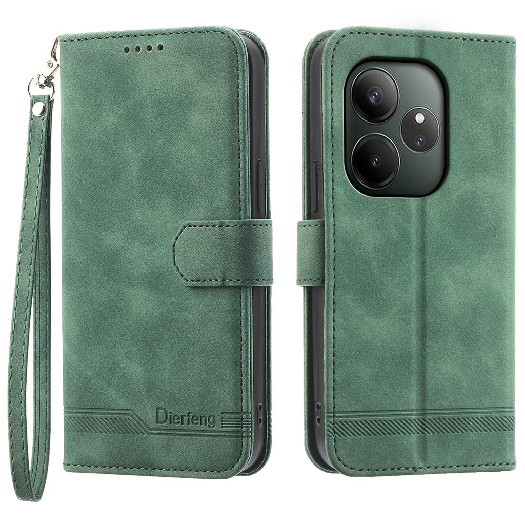 DIERFENG DF-03 For Realme GT 6 5G Leather Case Lines Imprint Wallet Phone Cover