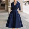 Women's Lapel V Neck Work Dress Long Sleeve A Line Swing Dress Formal Business Office Midi Blazer Dress