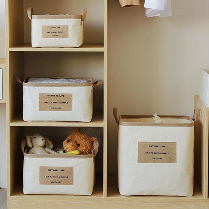 Household Clothing Storage Box Foldable Large Capacity Fabric Desktop Snack Toy Storage Basket Book and Miscellaneous Sorting Basket with Handle