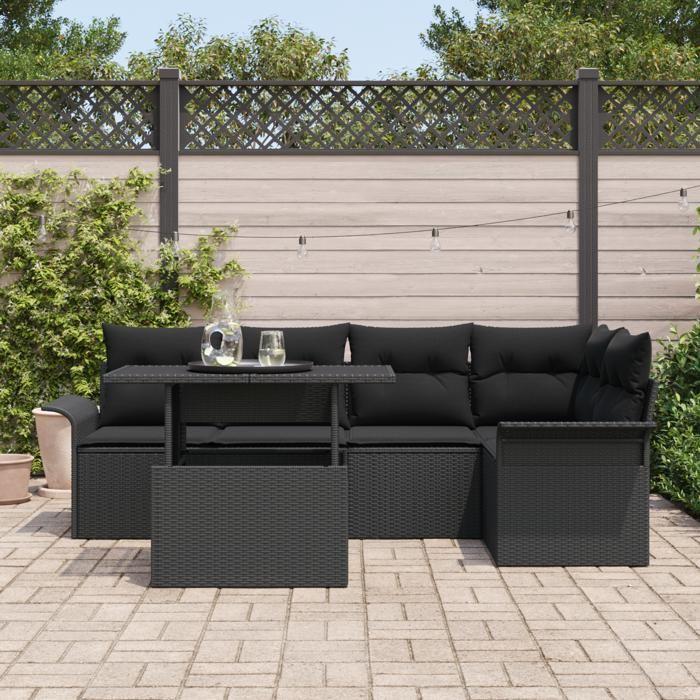 VidaXL Ensemble de canapé de jardin 6 pièces avec coussins noir poly rattan 3348289
