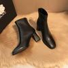 Versatile Short Boots! Skinny Boots Thick Heel Women's Autumn and Winter Velvet Square Head High Heel Cowhide Bare Boots 7cm Small Man Looks Tall