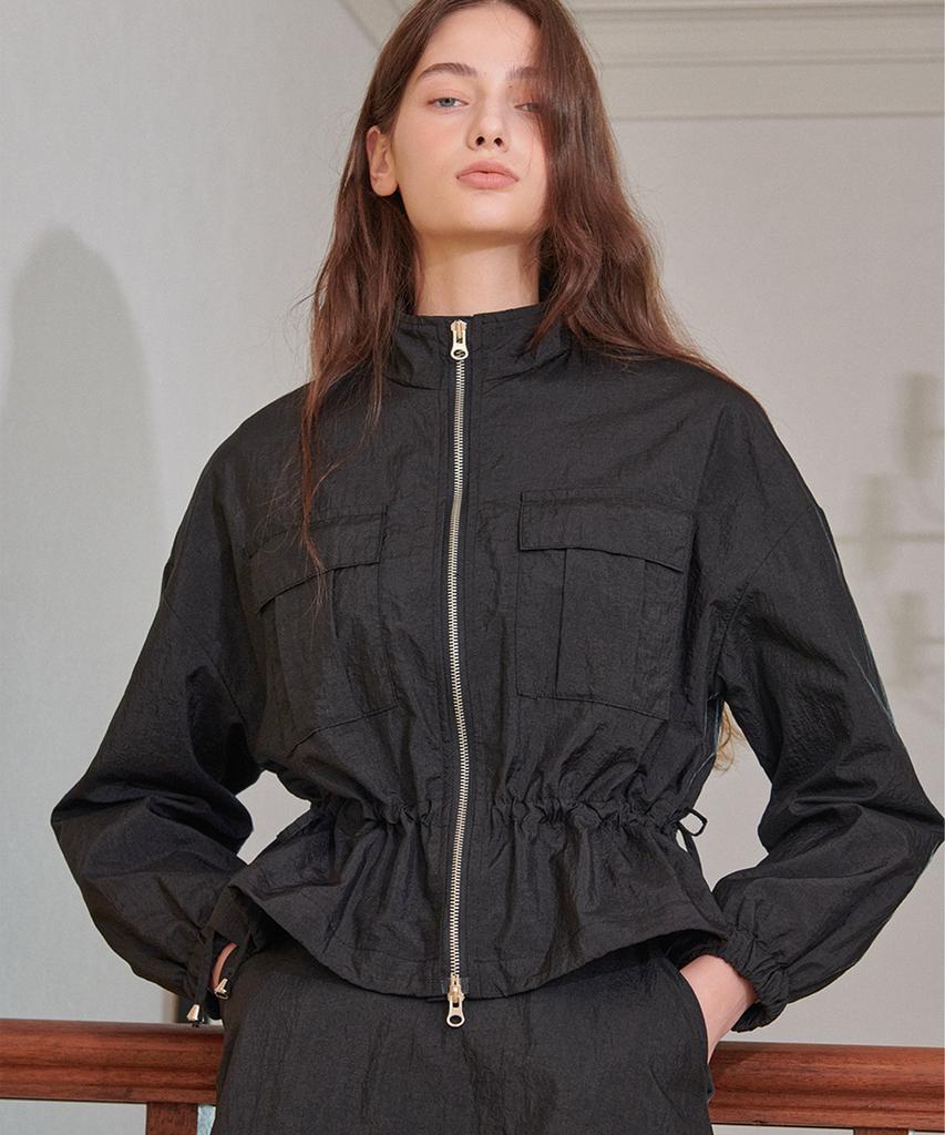 Bibyseob [Set] Two-String Cargo Windbreaker + Cargo Flare Long Skirt Black