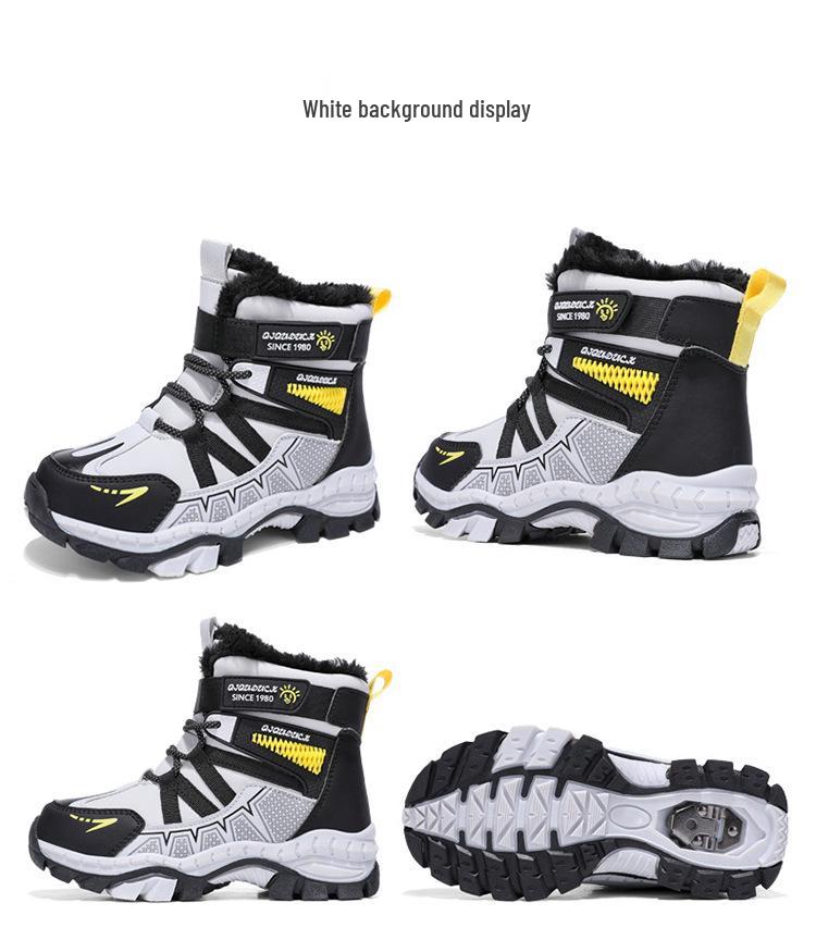 Kids' Winter Snow Boots with Velvet Lining, Ages 6-12, Outdoor Skiing, Warm & Cold-Proof Cotton Boots for Boys