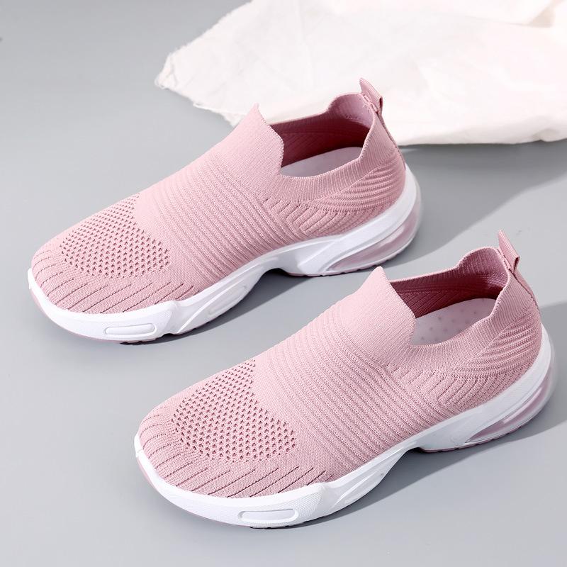 Women's shoes new large size single shoes flat casual sports shoes women's breathable fly-woven mesh shoes