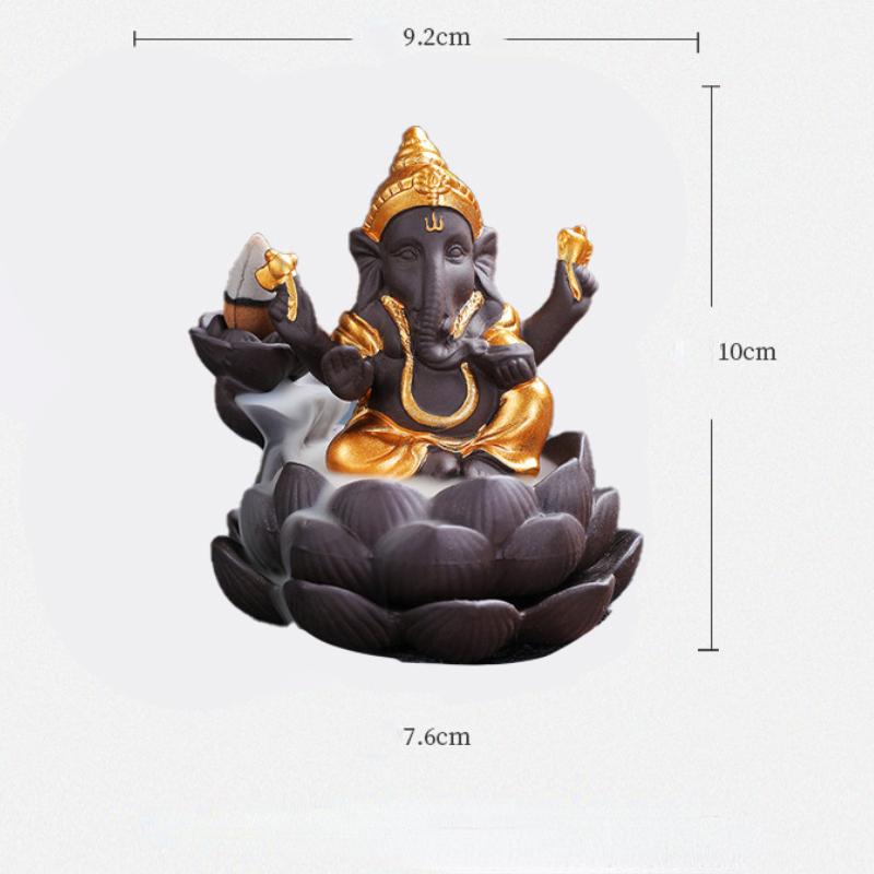 1 Stück, Keramik-Lotus, indischer Ganesha, Elefantengott, Buddha-Statuen, Rückfluss-Räuchergefäß, Buddha-Räucherstäbchen, Heimdekoration, Tee-Haustier