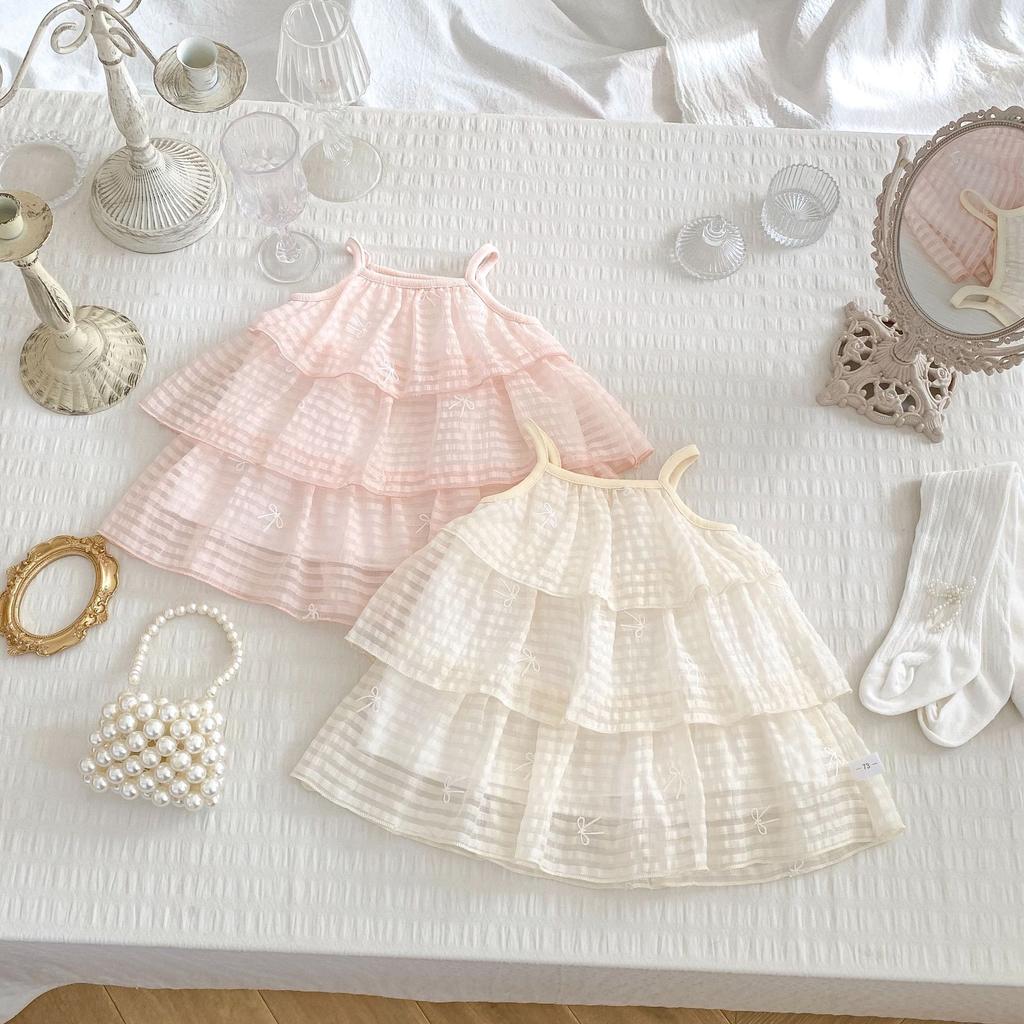 Girls Spaghetti Strap Tiered Dress with Bow Cute Summer Princess Dress