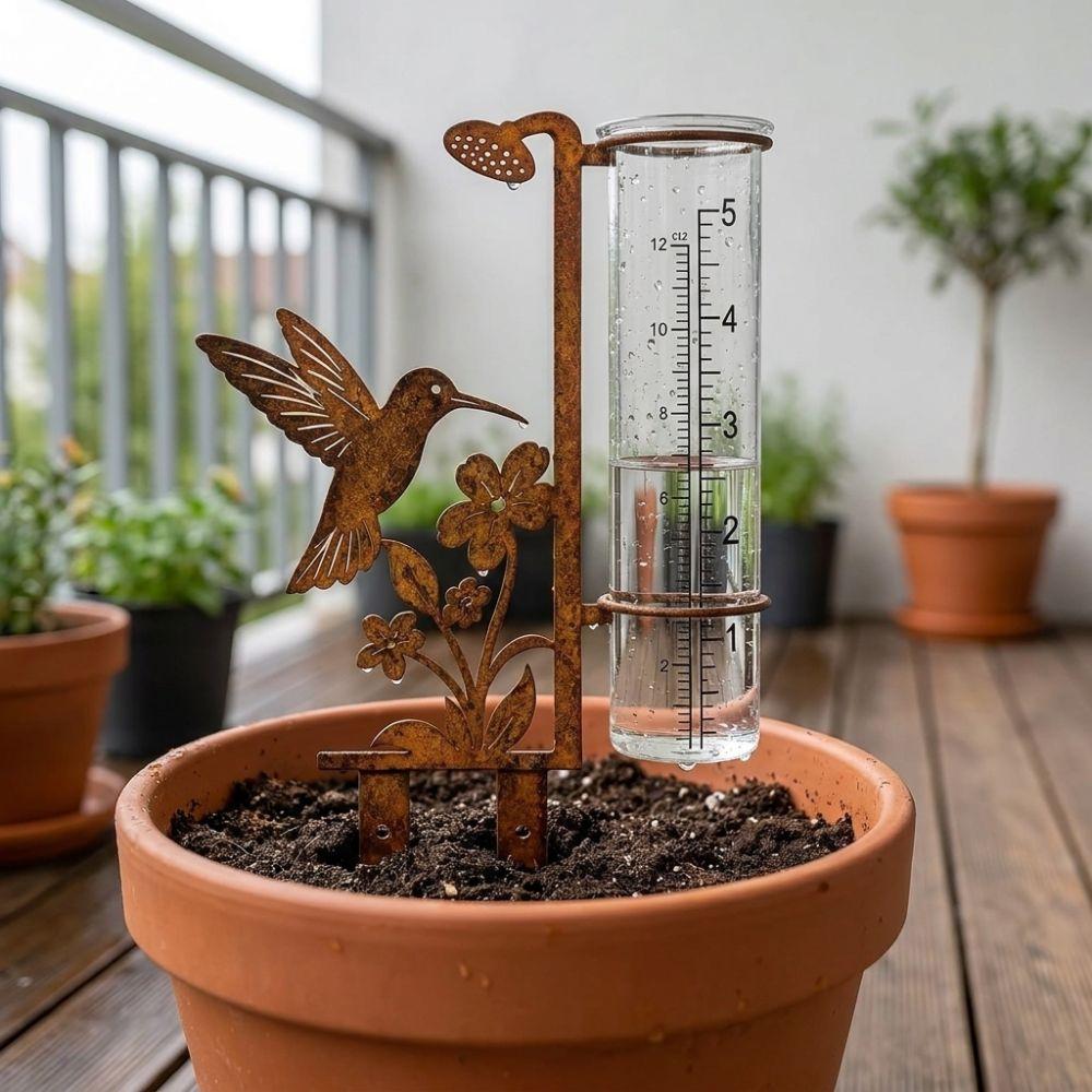 Freeze Proof Garden Rain Meter Vintage Flower Bird Yard Rainfall Monitor Bird Watching