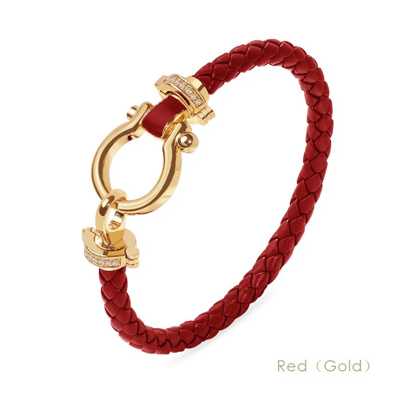 MOONLIGHT Women's Classic Horseshoe Shape Bracelet Genuine Braided Leather Bracelet Female Jewelry Present 11 Colors