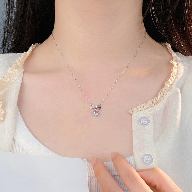 Fantasy Bow Heart Necklace, Sweet and Luxury, Summer Versatile Collar Chain for Women