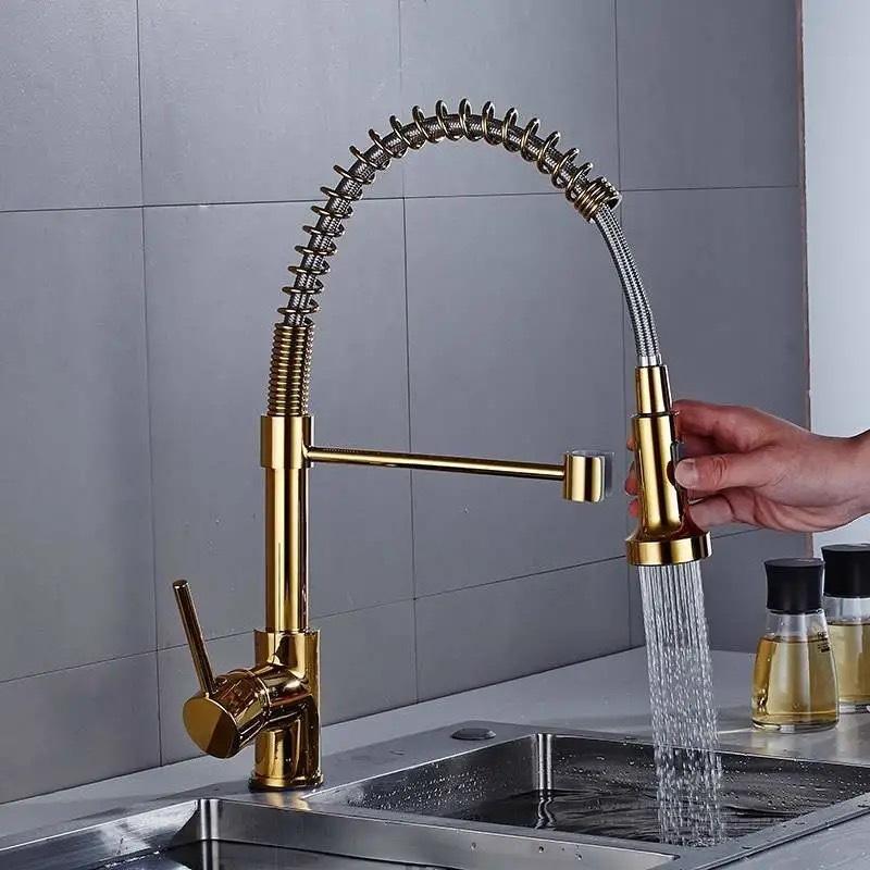 Pull Out Kitchen Sink Faucet Stream Sprayer Kitchen Gourmet Faucet Rotatable Basin Mixer Tap Hot Cold Crane Brass Black Gold