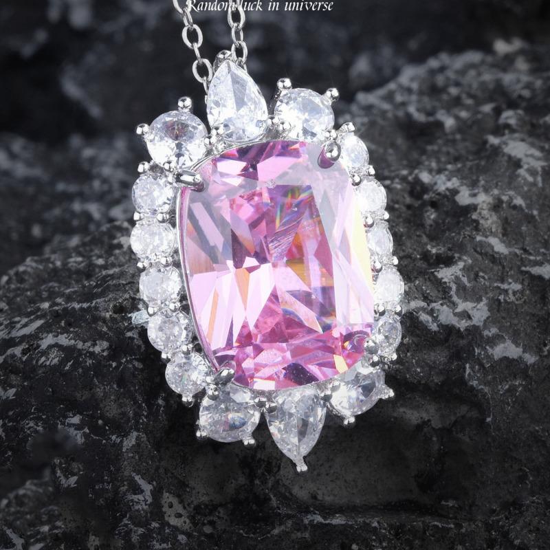 BELLA BOX Super Bright Temperament Pink High Carbon Stone Luxury Pendant Necklace Ring Earrings Women All Match Senior Suit