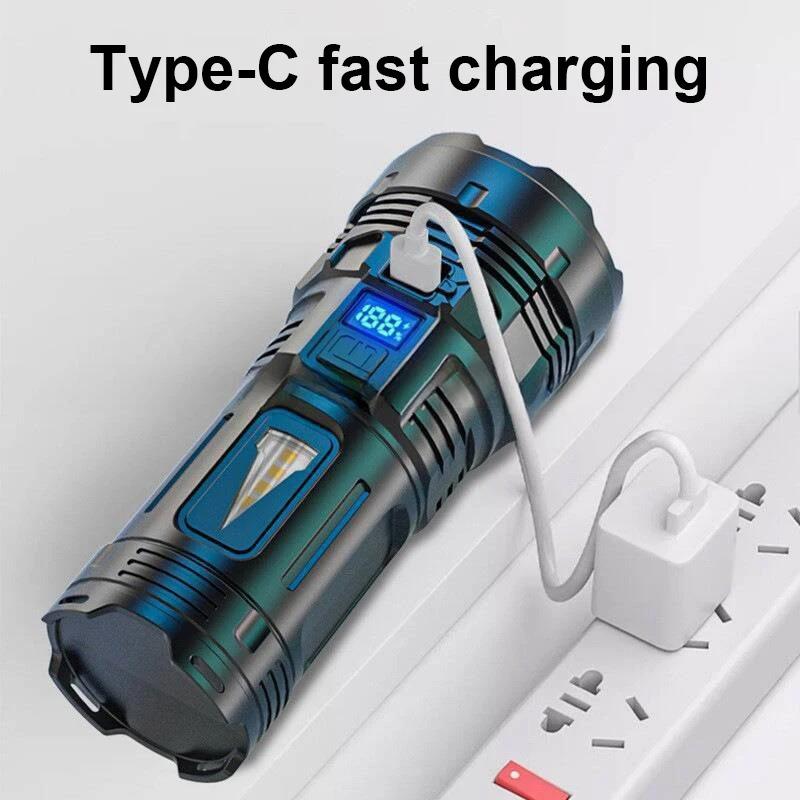 Super Bright Long Range LED Flashlight Tactical Light USB Rechargeable Light Telescopic Zoom Torch Camping Lantern Outdoor