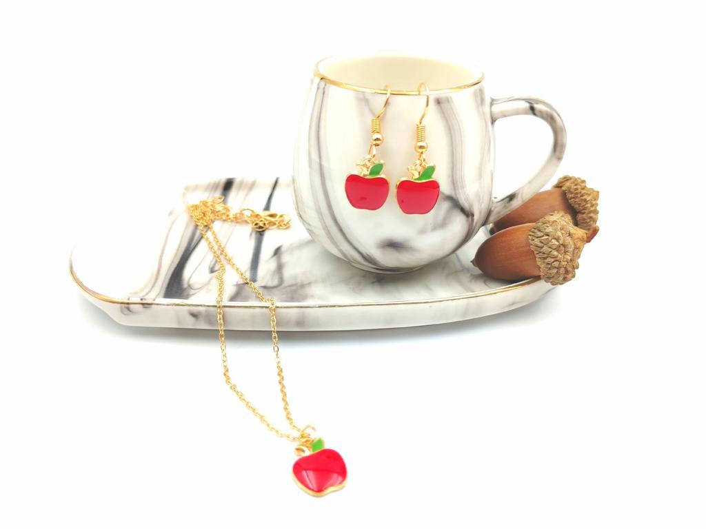 Personalized Strawberry & Cherry Clavicle Necklace Set - Elegant Fruit Design