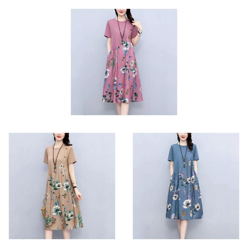 Vintage Floral Print A Line Dress With Button Front For Ladies Summer Casual Wear
