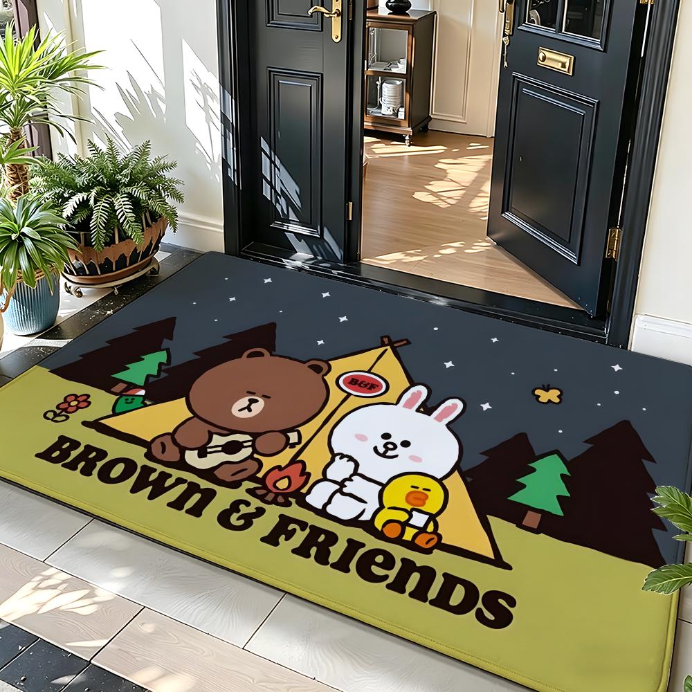cartoon B-Brown and F-Friends Floor Mat Soft Flannel Floor Mat Suitable for Entryways, Living Rooms, Bedrooms, and Bathrooms