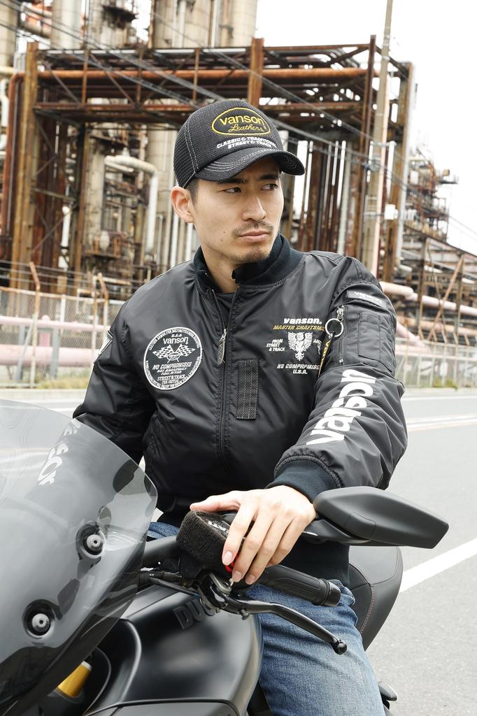 Vanson Men's MA-1 Jacket TVS2307W, Black/Ivory