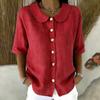 Elegant Commuting Loose Solid Button Half Sleeve Shirt For Women