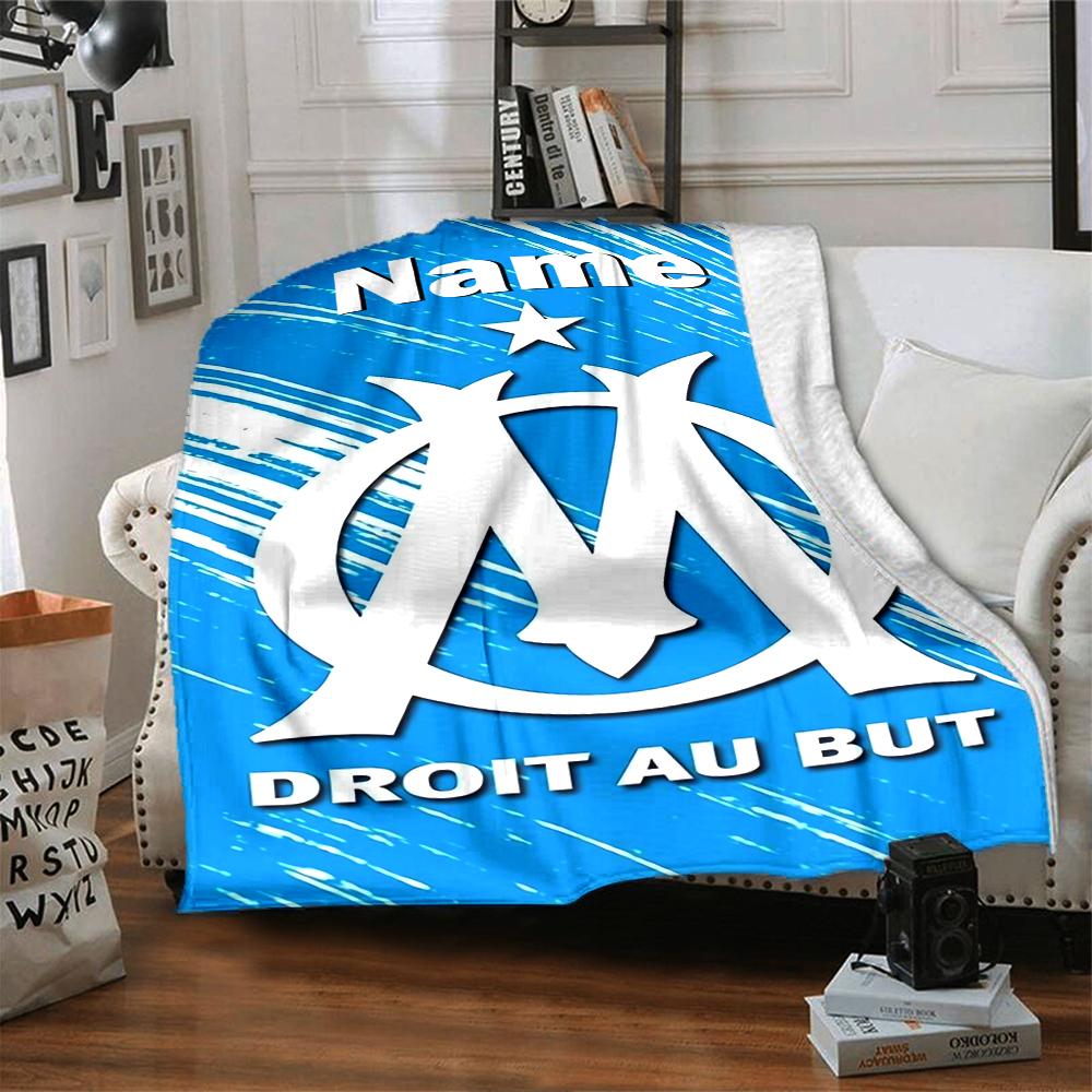 Custom Name Olympique de Marseille Theme Printed Blanket - Perfect for Couch, Bed, Travel & Outdoor Use | Machine Washable, Cozy & Durable.