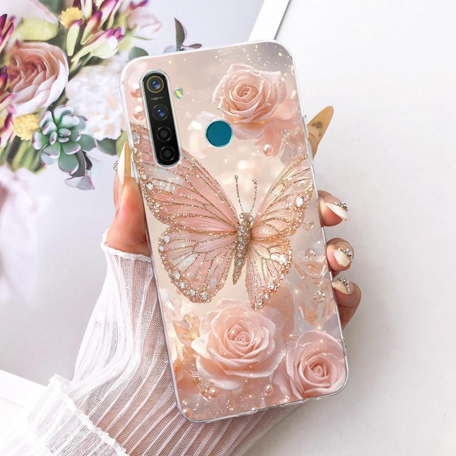 For Realme 5 5i 5S Realme5 Pro Luxury Bow Flowers Painted Cover Soft Silicone Phone Case For Realme 5 Pro 5i 5S Back Cover Coque